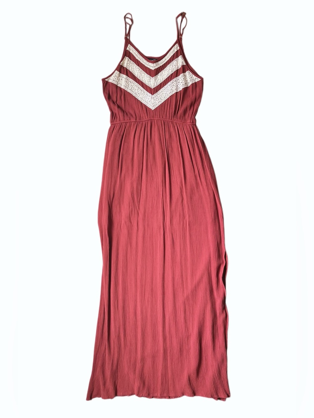 Rue 21 Women's Boho Maxi Dress Size S Maroon Side Slit Adjustable Straps Rayon